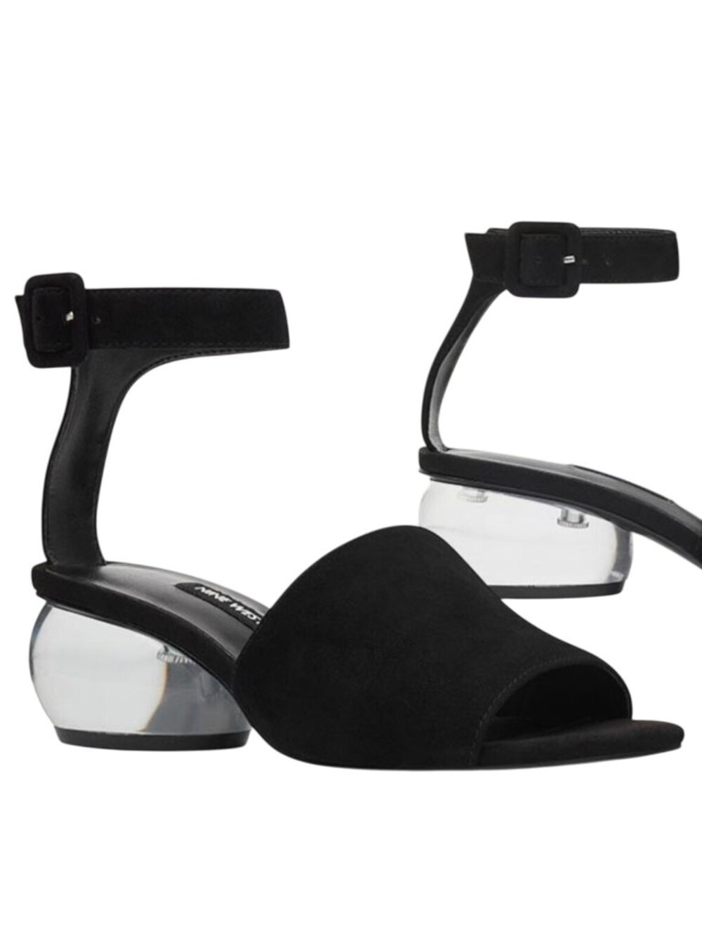 Nine West Black Sandals Bubble Heel Y2K Suede Open-Toe Ankle Strap Peep Toe 9